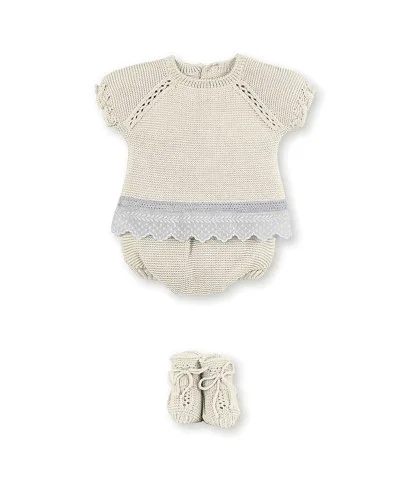 Traje de bautizo 3 piezas Tenderness natural 3 meses Mac Ilusion