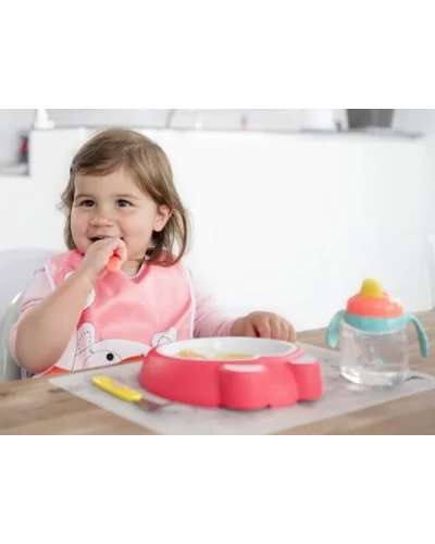 Assiette antidérapante bébé rose intense Badabulle