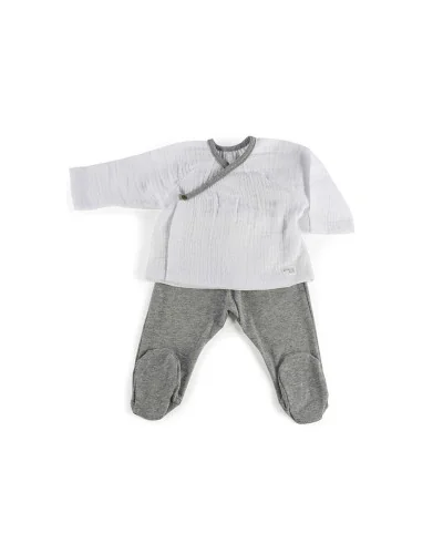 Pyjama 2 pièces bébé garçon 0-3 mois Bambula Ocena blanc et gris de Walking Mum