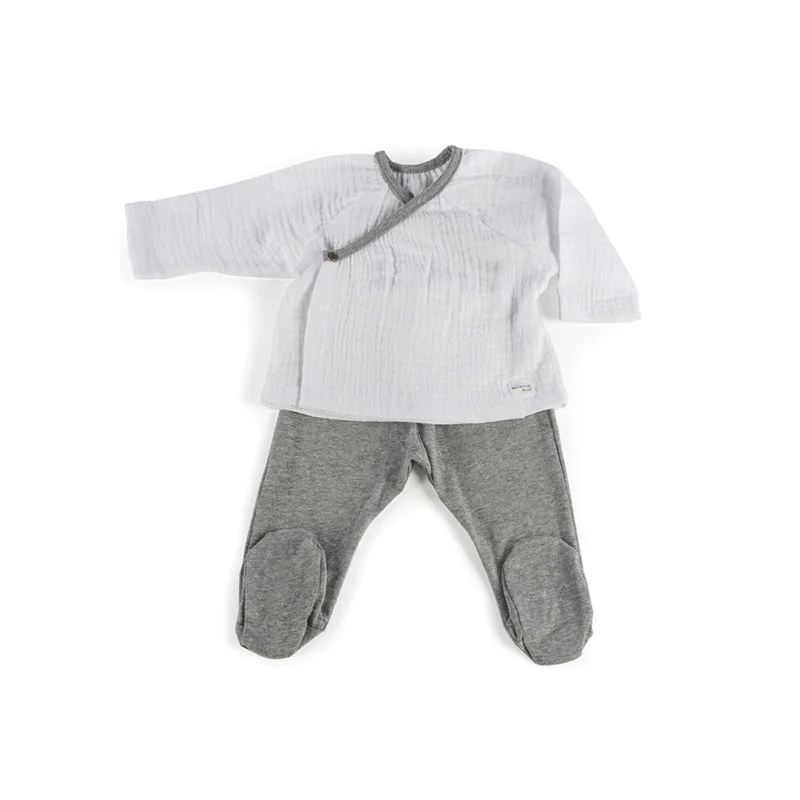 Pyjama 2 pièces bébé garçon 0-3 mois Bambula Ocena blanc et gris de Walking Mum Pyjama 2 pièces bébé garçon 0-3 mois Bambula Ocena blanc et gris de Walking Mum