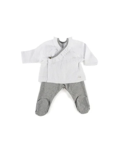 Girls' 2-piece pyjamas 0-3 months Bambula Ocena white and grey Walking Mum