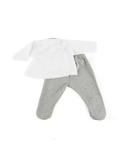 Girls' 2-piece pyjamas 0-3 months Bambula Ocena white and grey Walking Mum