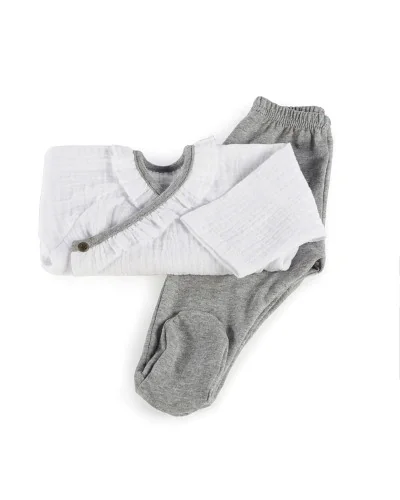 Girls' 2-piece pyjamas 0-3 months Bambula Ocena white and grey Walking Mum