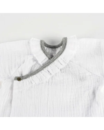 Girls' 2-piece pyjamas 0-3 months Bambula Ocena white and grey Walking Mum