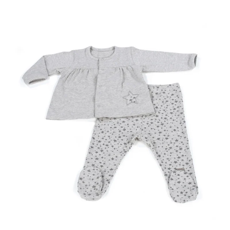 Pyjama 2P T/1-3M Fille Stars Be Gris Walking Mum