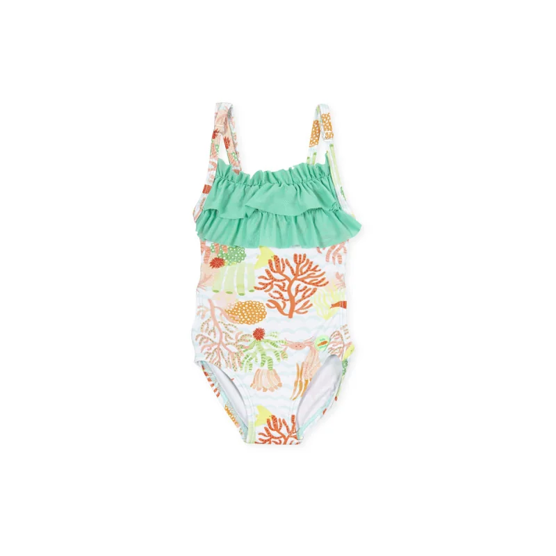 Maillot de bain imprimé océan avec volants en tulle - B.Salsa