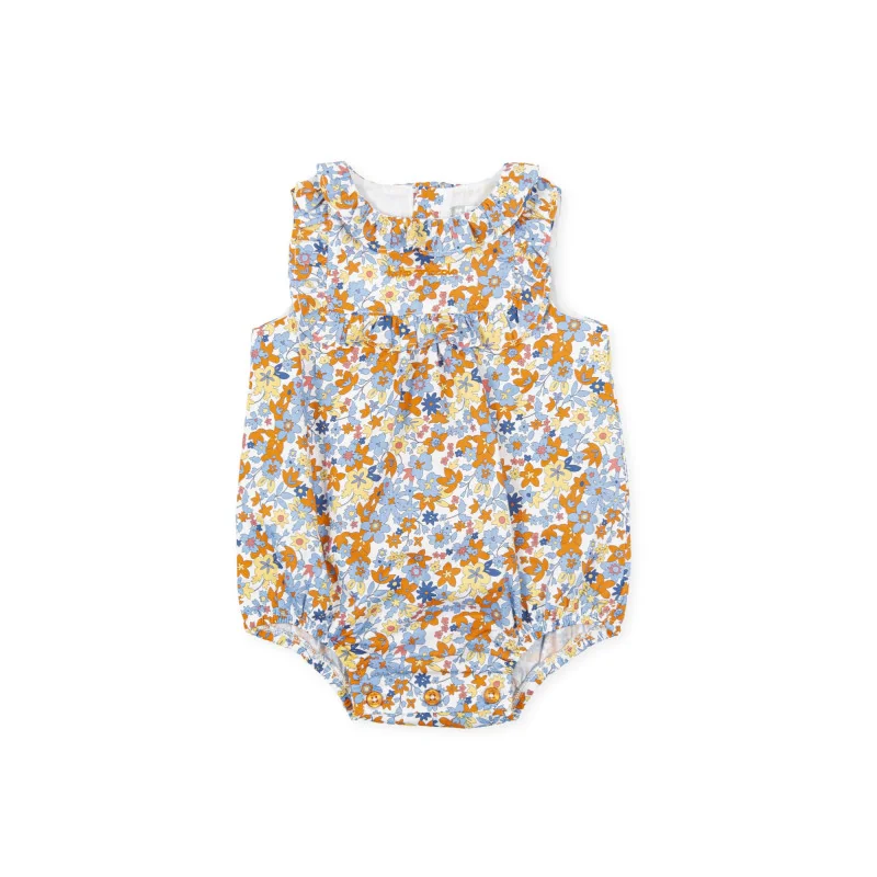 Body fille sans manches en satin fleuri multicolore Claqué Tutto Piccolo