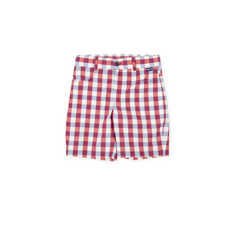 Fox trot boys' gingham Bermuda shorts red Tutto Piccolo