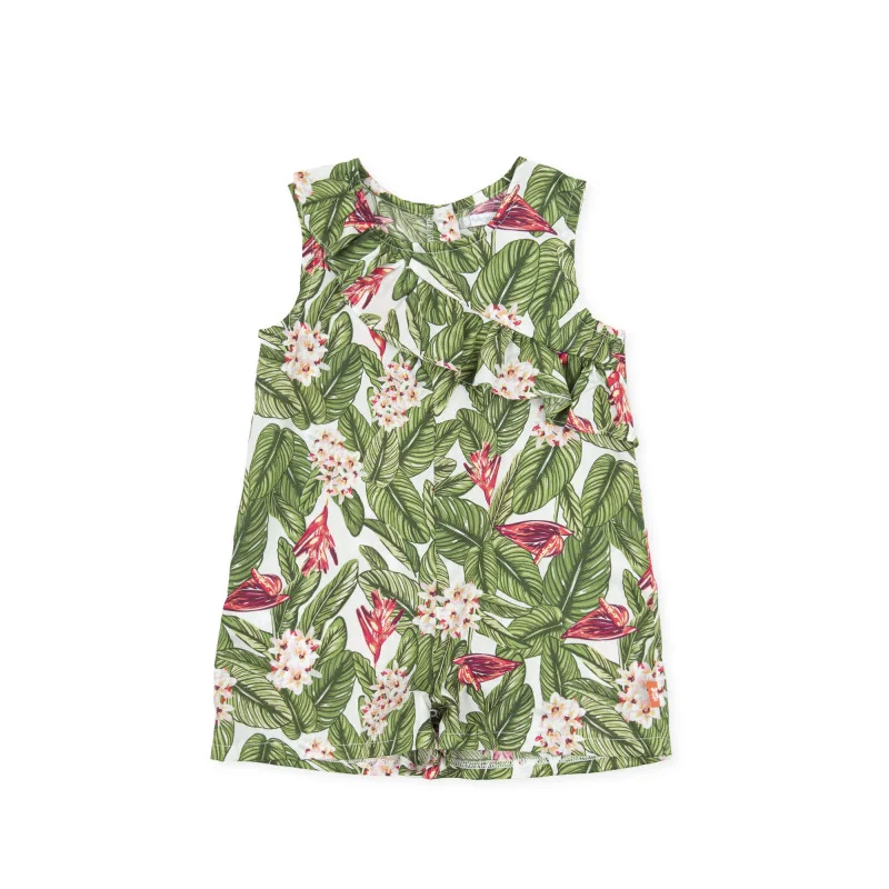 Mono de satén con estampado tropical Quickstep Tutto Piccolo S21