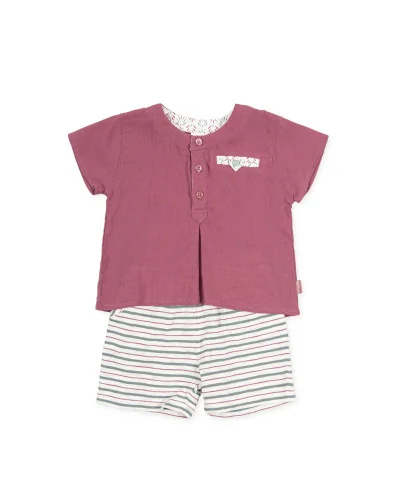 P.Boogie Woogie boys' 2-piece set aubergine T-shirt and striped shorts Tutto Piccolo