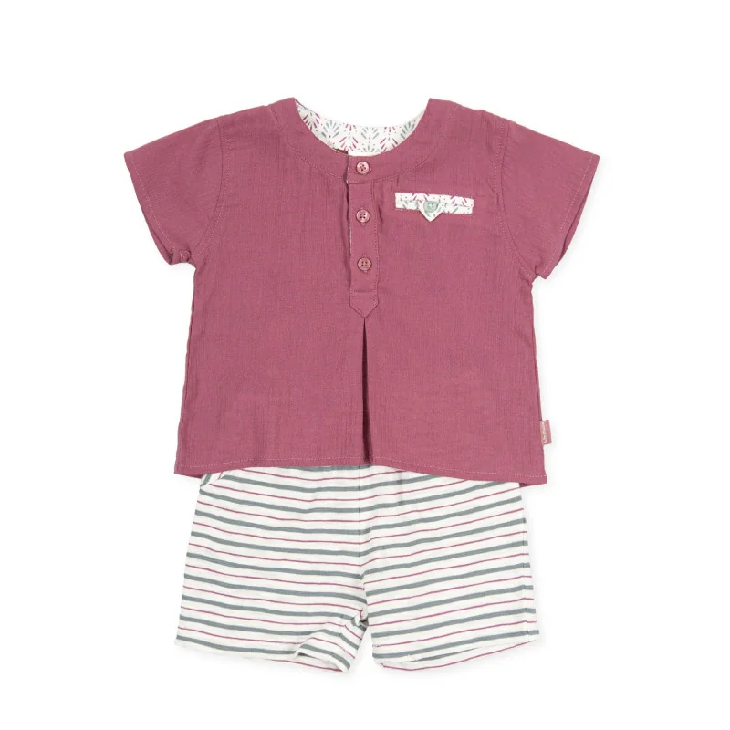 Conjunto 2 piezas camiseta berenjena y short a rayas P.Boogie Woogie niño Tutto Piccolo