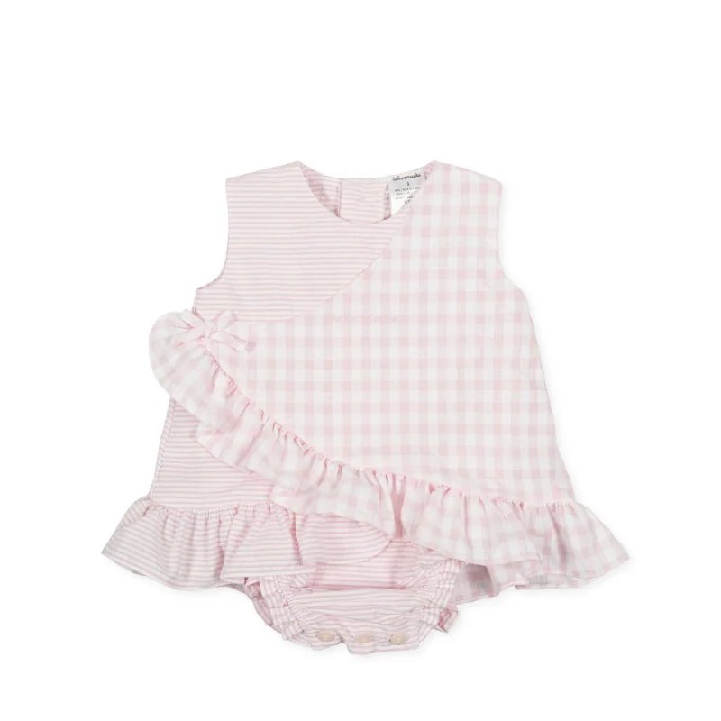 Mono de niña sin mangas rosa de cuadros y rayas P.Bamba Tutto Piccolo