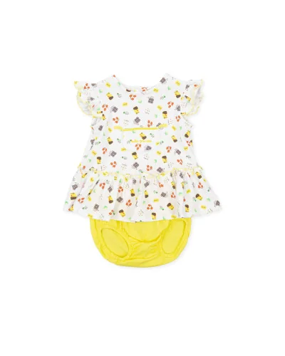 Robe fille avec culotte en maille imprimé Container P.Bunny Hop Tutto Piccolo