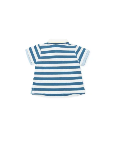 Polo piqué rayé bleu pétrole et blanc Funky garçon Tutto Piccolo