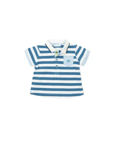 Polo piqué rayé bleu pétrole et blanc Funky garçon Tutto Piccolo