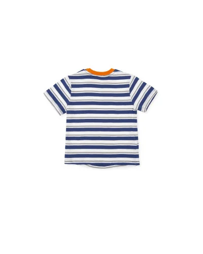Shuffle striped knit T-shirt with contrast ribbed collar Tutto Piccolo S21