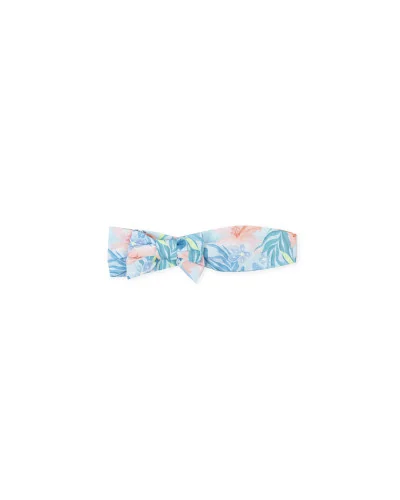 Ruban en popeline imprimé fleur turquoise Funky Tutto Piccolo