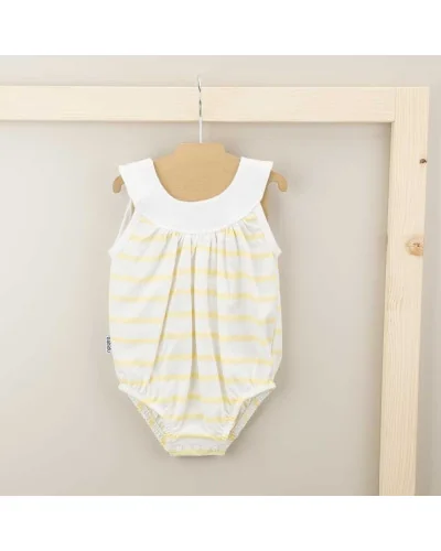 Striped romper with yoke 6 months yellow Babidu