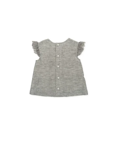 Rock’n’Roll girls' linen shirt with ruffled short sleeves dark grey Tutto Piccolo