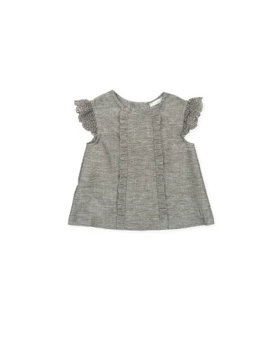 Chemise lin gris foncé manches courtes volants Rock’n’Roll fille Tutto Piccolo