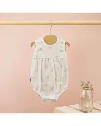 Sleeveless cotton romper Elephants 6 months grey Babidu