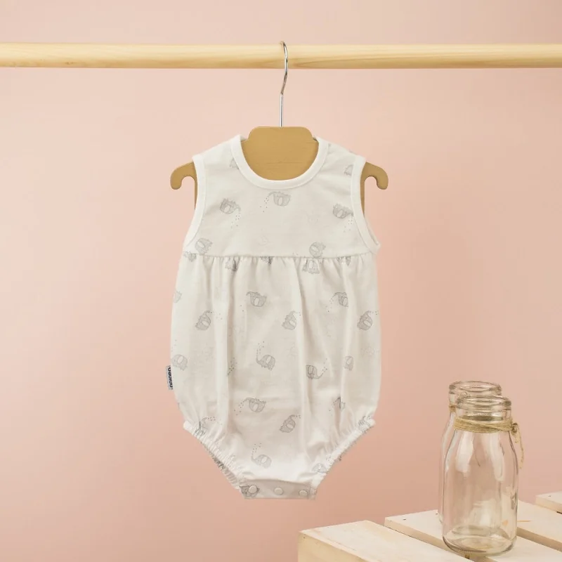 Sleeveless cotton romper Elephants 6 months grey Babidu