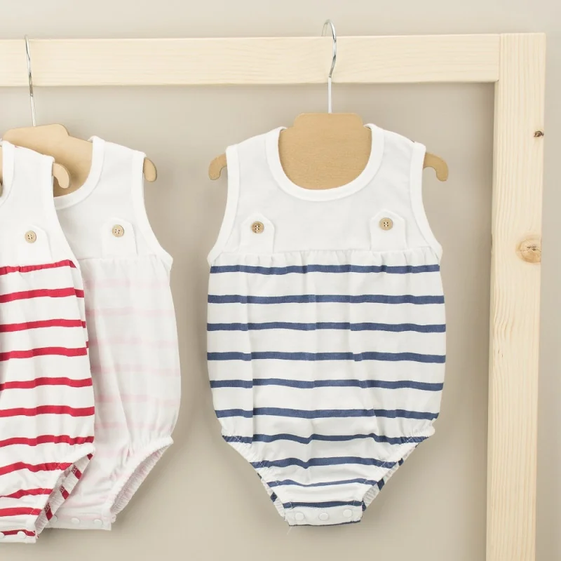 Striped romper with yoke 1 month navy Babidu