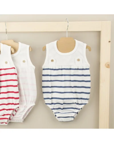 Striped romper with yoke 3 months navy Babidu