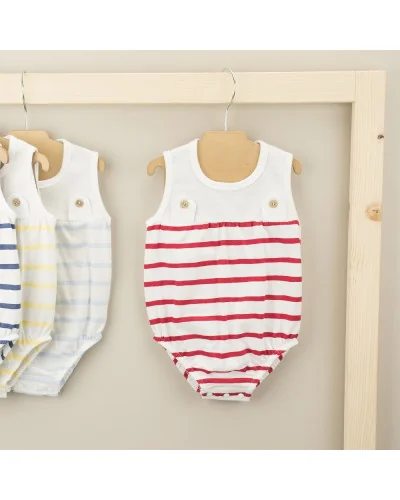 Striped romper with yoke 1 month red Babidu