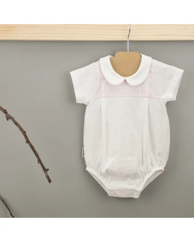 Gingham short-sleeved romper 3 months pink Babidu