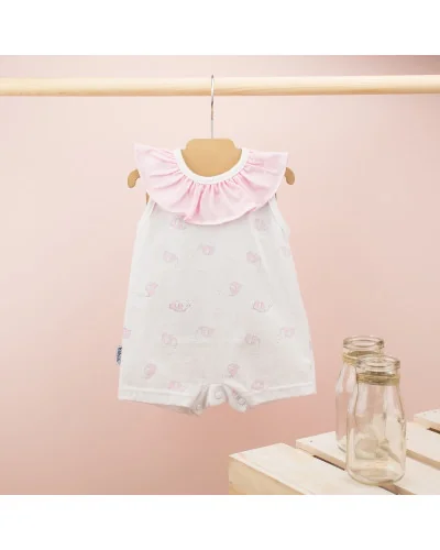 Cotton romper Elephants ruffle collar 1 month pink Babidu