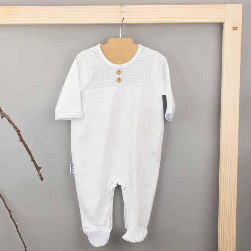 Pelele de algodón Vichy con automáticos azul 6 meses Babidu