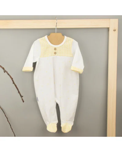 Girls' gingham sleepsuit with press studs 6 months yellow Babidu