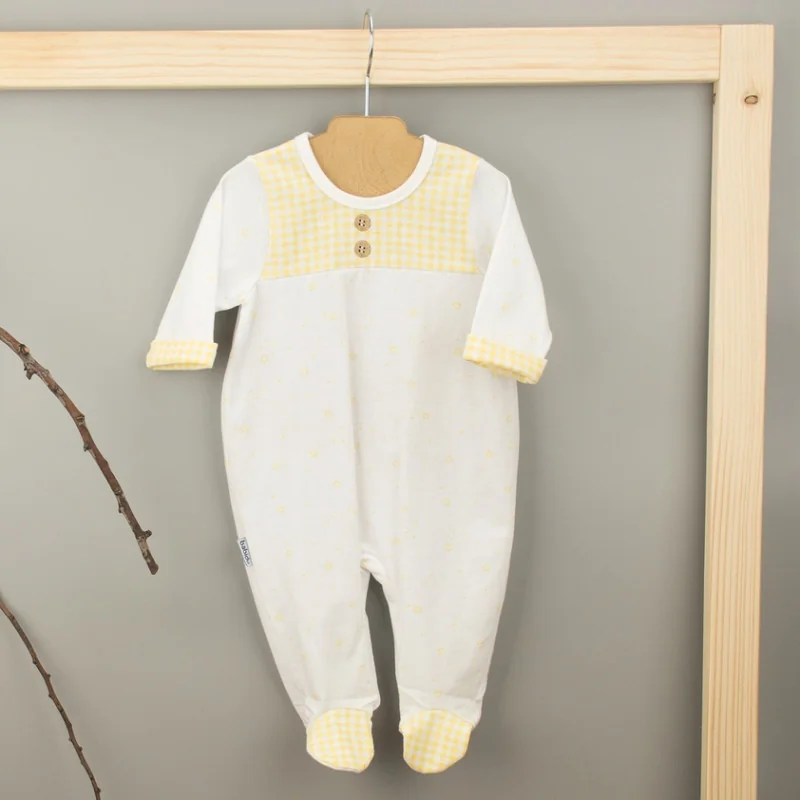 Girls' gingham sleepsuit with press studs 6 months yellow Babidu
