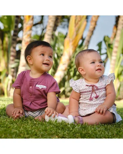 P.Boogie Woogie boys' 2-piece set aubergine T-shirt and striped shorts Tutto Piccolo