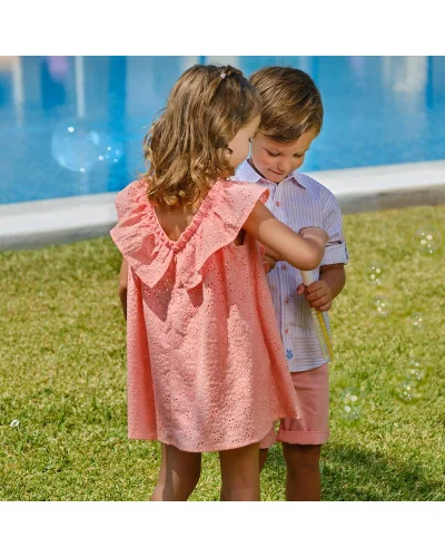 Robe à manches courtes bébé fille Popping mandarine Tutto Piccolo