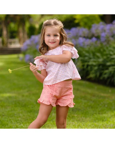 Camisa de manga corta de viscosa estampada Popping de niña Tutto Piccolo