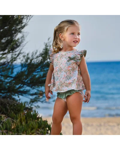 Culotte de bain fille B.Son cubano imprimé palmiers Tutto Piccolo