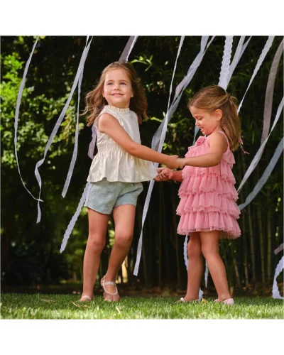 Vals girls' sleeveless lamé linen blouse ecru Tutto Piccolo
