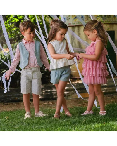 Vals girls' sleeveless lamé linen blouse ecru Tutto Piccolo