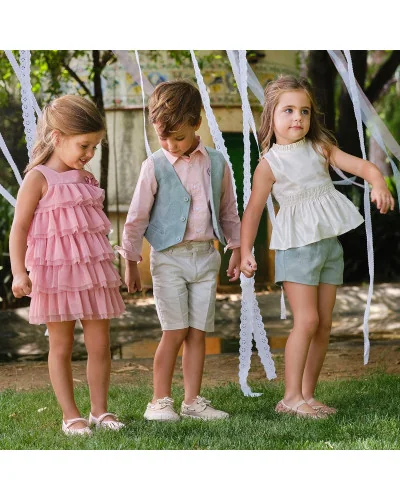 Blusa sin mangas de lino lamé crudo Vals niña Tutto Piccolo