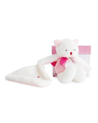 Peluche chat rose attache sucette Les Gommettes Doudou et Compagnie
