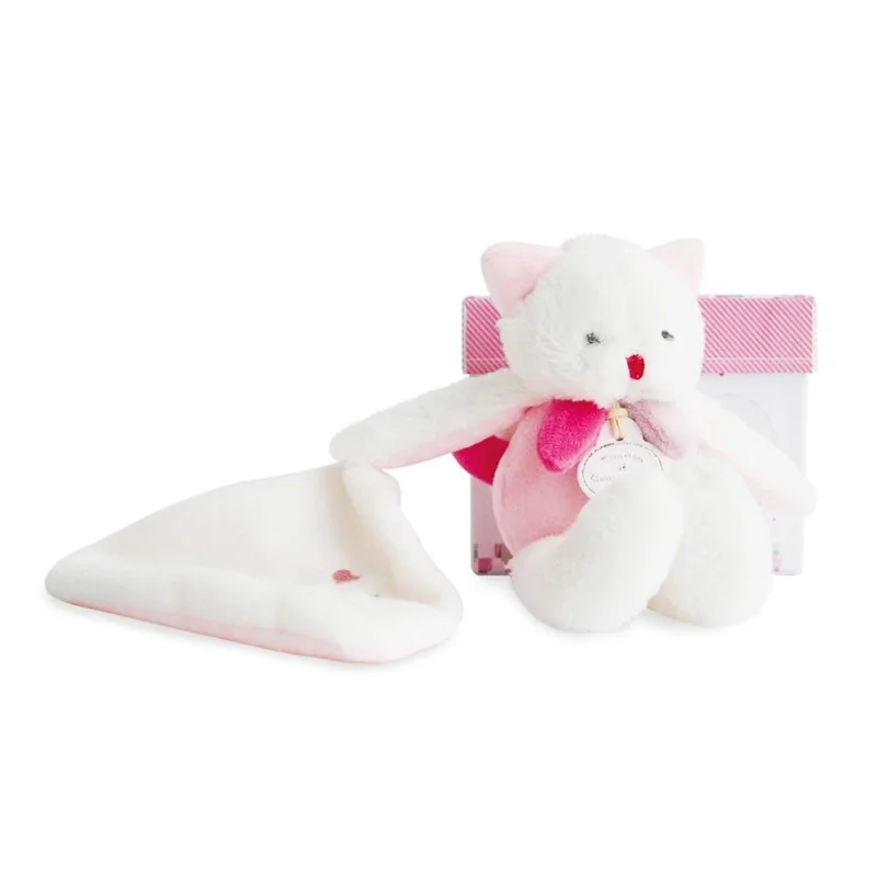 Peluche gato rosa con sujetachupetes Les Gommettes Doudou et Compagnie