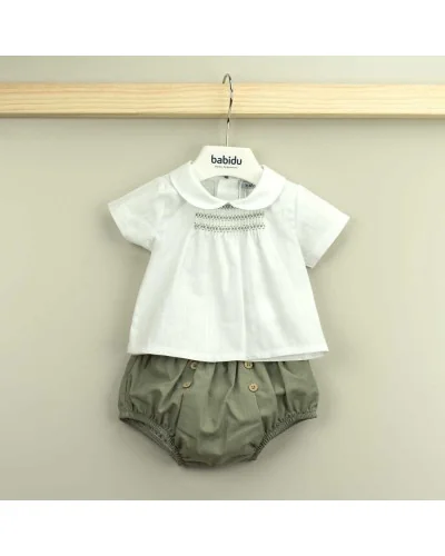 Mia boys' set T-shirt and shorts khaki green Babidu