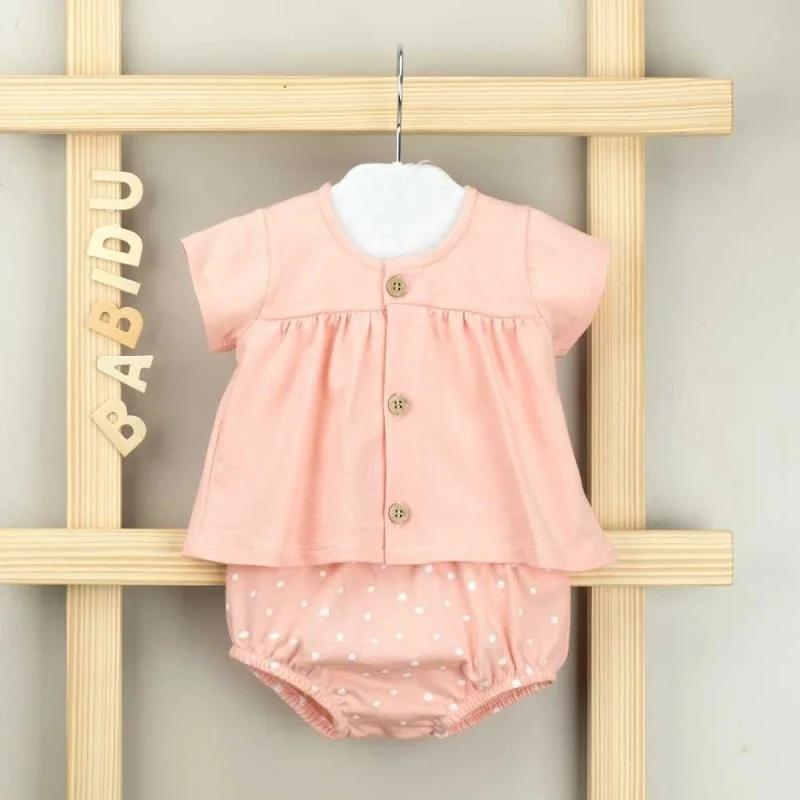 Ensemble Dots T-shirt & culotte saumon Babidu
