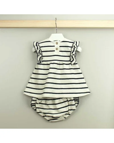Conjunto niña Alejandra vestido con braguita beige a rayas Babidu