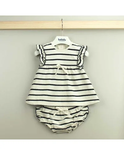 Ensemble fille Alejandra robe avec culotte beige rayé Babidu