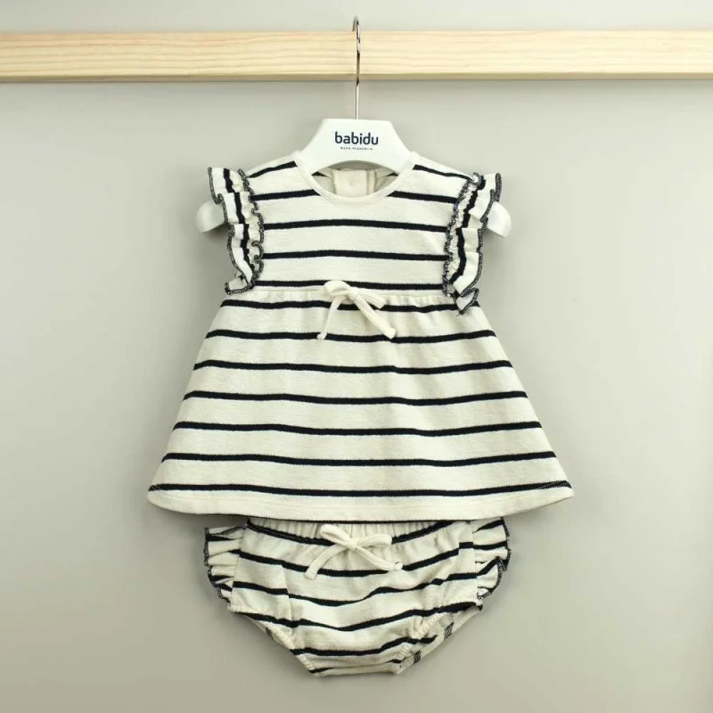 Ensemble fille Alejandra robe avec culotte beige rayé Babidu