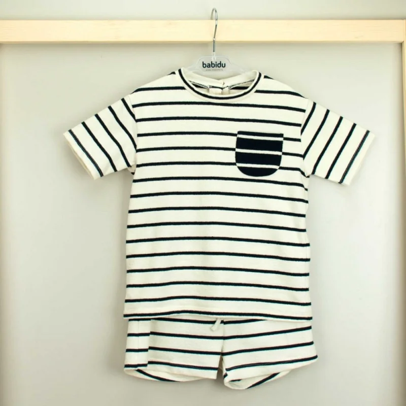 Ensemble Alejandra T-shirt & Short Beige rayé Babidu Ensemble Alejandra T-shirt & Short Beige rayé Babidu