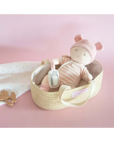 Poupon de doudou rose avec couffin Doudou et Compagnie